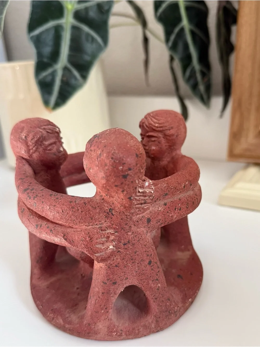 Vintage Red Terracotta Circle of Friends Three Figurine Candle Holder
